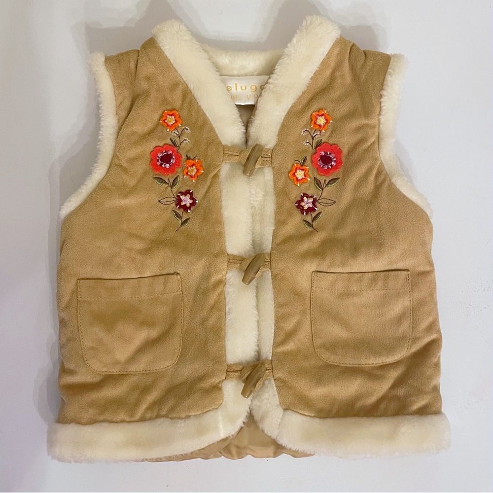 Faux Sherpa Embroidered Phoebe Style Toddler Vest